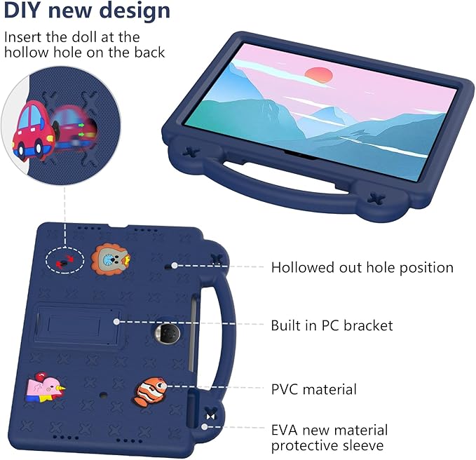 AKABEILA Compatible with Honor Pad 9 2023 12.1 inch Tablet Case, Kids Friendly Universal Lightweight Shockproof Protective Case with Shoulder Strap & Stand Handle Navy Blue