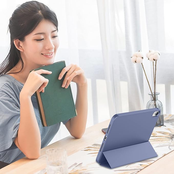 iMieet iPad mini 7 Case 2024 (A17 Pro), iPad mini 6 Case (8.3-Inch,2021 Model), iPad mini 7th/6th Generation Case with Pencil Holder, Trifold Stand Smart Case with Soft TPU Back,Lavender
