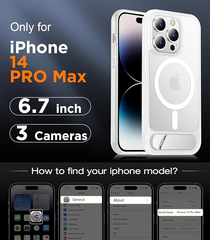 Magnetic Compatible with iPhone 14 Pro Max Case, [Built-in Invisible Kickstand][Compatible with MagSafe] [Military Grade Shockproof] Slim Translucent Matte Phone Case for iPhone 14 Pro Max 6.7"