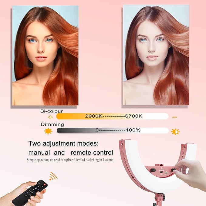 18 Inch Ring Light Kit, 55W6700k Dimmable LED Light, Tripod Stand, Remote Controller,Box,CRI95(Pink)