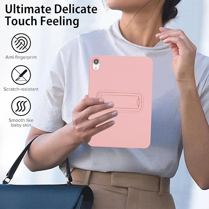 Case for iPad mini 7th & 6th Gen with Kickstand, Soft TPU + Hard PC Ultimate Delicate Touch Feeling Shockproof Protective Back Cover for iPad mini 7th 6th Women Men, Pink
