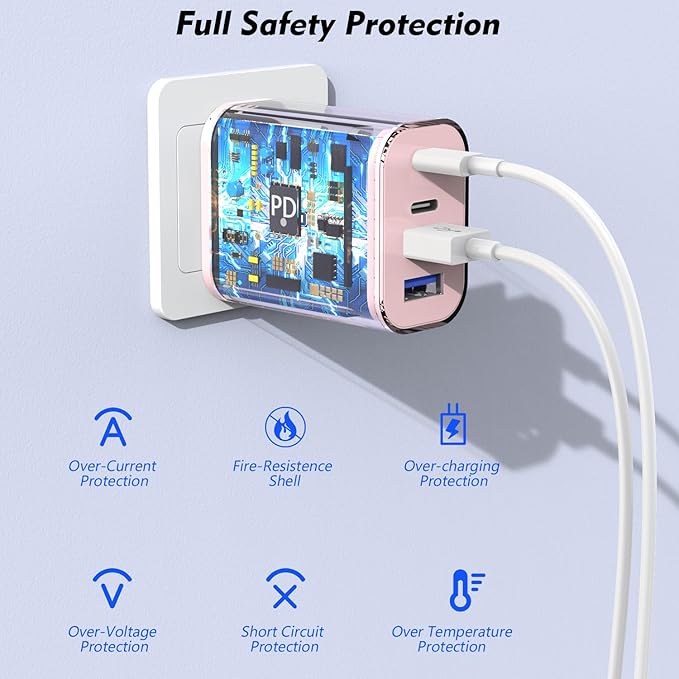 3Pack 4-Port USB C Fast Charging Block,40W iPhone 16 Charger Adapter for PD Power Adapter & QC Wall Plug,Multiport USB C Charging Block Apple Cube for iPhone 17/17 Pro/Air/16/15 Pro Max/14/13/12(Pink)