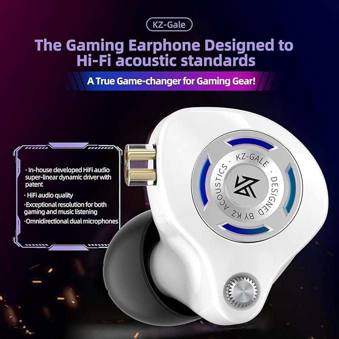 KZ Gale Wired Earbuds, Noise Isolating Fit in Ear Monitors, Ear-Hook Design Never Fall Off, Super-Linear Driver IEM for Musicians, Singer, on Stage, Studio (Nomic, White)