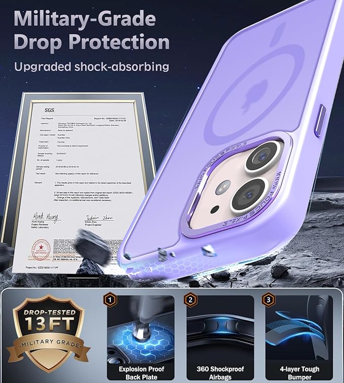 Newfuture Designed for iPhone 11 Case with Strong Magnetic [13 FT Military Drop Protection] [Compatible with Magsafe] Slim Translucent Matte Shockproof with Anti-Fingerprint Phone Case, Lilac Purple