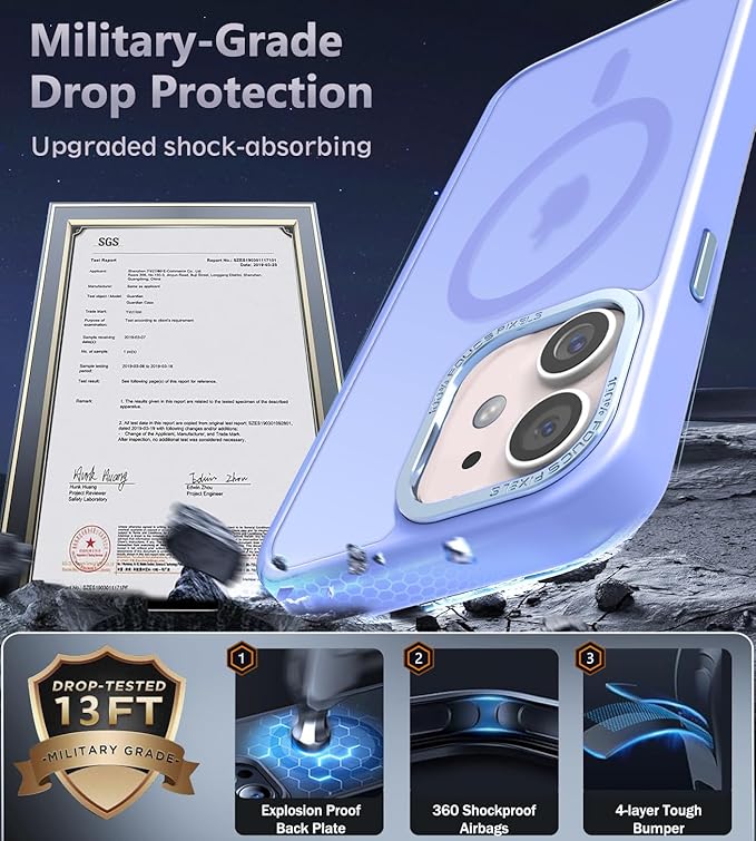 Newfuture Designed for iPhone 12 Case/iPhone 12 Pro Case with Magnetic [13 FT Military Drop Protection] [Compatible with Magsafe] Translucent Shockproof with Anti-Fingerprint Phone Case, Light Purple