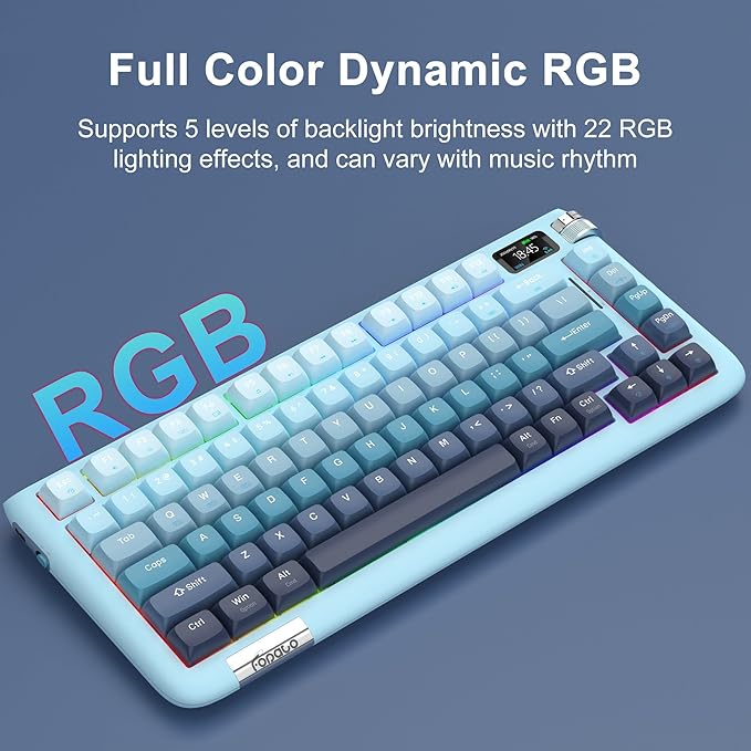 F75 Mechanical Keyboard, 75% Hot Swappable Gasket Structure Tri-Mode Gaming Keyboard, 81 Keys RGB Bluetooth Wireless Keyboard with Linear Switch, PBT Keycaps, Screen for Windows Mac (Blue)