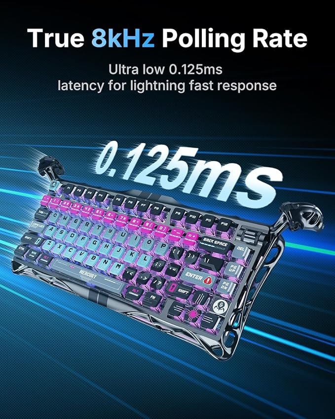 GravaStar Mercury V75 Pro HE Keyboard – 75% Layout Gaming Keyboard, Hall‑Effect Magnetic Switches, Only Wired, Hot‑Swappable, 8000 Hz Polling, Dual‑Zone RGB, Semi‑Aluminum Frame with Cyberpunk