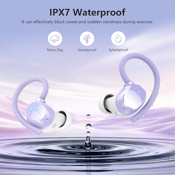 Wireless Earbuds, Bluetooth 5.4 Sport Headphones, 128H Playtime Over Ear Buds for Small Ear, Stereo Deep Bass, Sport Wireless Bluetooth Earphones, IPX7 Waterproof Running Headphones for iOS Android