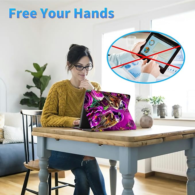 for Amazon Kindle Fire HD 8 (8th/7th/6th Generation, 2018/2017/2016 Release) 8" Tablet Case, Slim Kickstand Stand Leather Smart Cover with Auto Wake/Sleep, 2 Hummingbird Flowers
