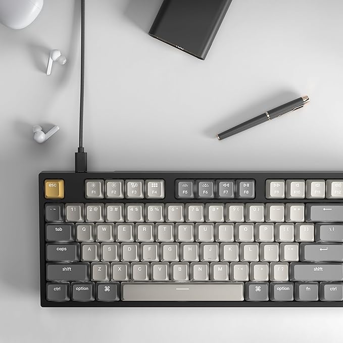 Keychron C1 Pro Wired Custom Mechanical Keyboard, TKL Layout QMK/VIA Programmable OEM Profile Double-Shot PBT Keycaps White LED Backlight with K Pro Brown Switch for Mac Windows Linux