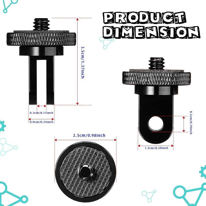 Frienda 4 Pieces Aluminum Camera Tripod Mount Adapter 1/4-20 Conversion Adapter for Tripod Compatible with GoPro Action Cameras and Other Standard 1/4 Accessories(Black)