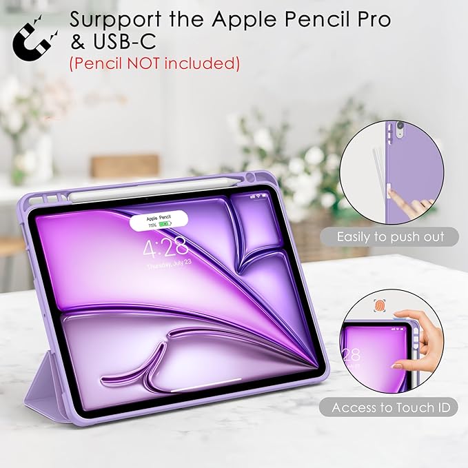 Soke Case for New iPad Air 11 Inch (M4/M3/M2, 2026-2024), iPad Air 5th/4th Generation 10.9 Inch (2020-2022) with Pencil Holder, Soft TPU Back Cover & Auto Sleep/Wake, Lilac