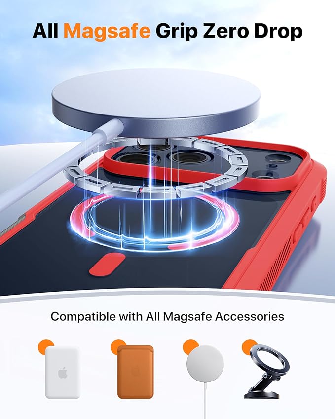 Diaclara Magnetic Designed for iPhone 17 Pro Case 6.3'' Full Body Bumper,[Compatible with MagSafe] Military Drop Proof Phone Case with Built-in Screen Protector,Easy Install,No Gap,Red