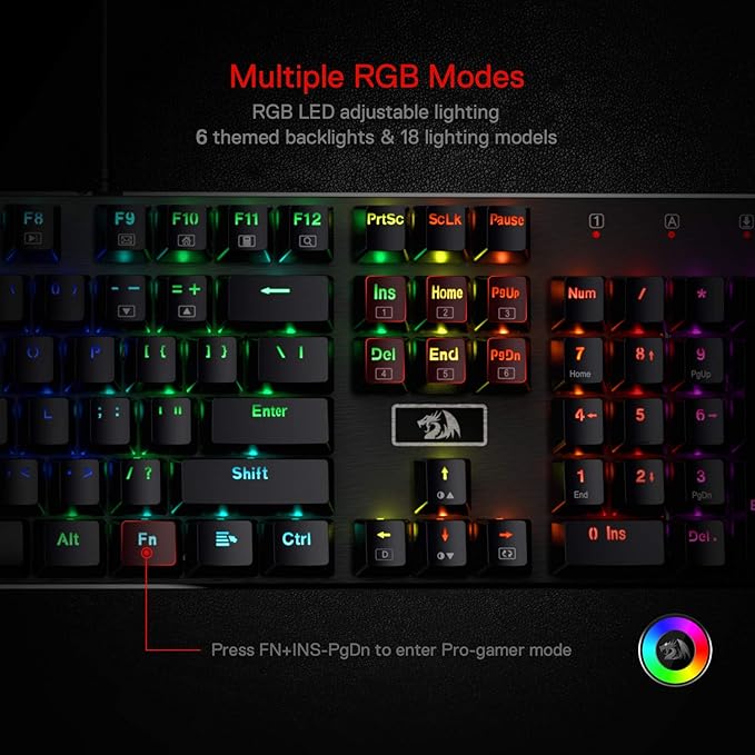 Redragon K556 RGB LED Backlit Wired Mechanical Gaming Keyboard, 104 Keys Hot-Swap Mechanical Keyboard w/Aluminum Base, Upgraded Socket and Noise Absorbing Foams, Quiet Linear Red Switch