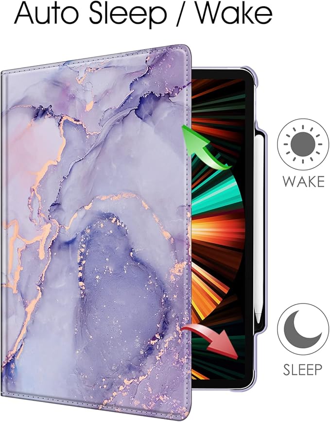 Fintie Rotating Case for iPad Pro 12.9-inch 6th Generation 2022-360 Degree Swiveling Protective Cover with Pencil Holder, Auto Sleep/Wake, Also Fit iPad Pro 12.9" 5th/4th/3rd Gen, Lilac Marble