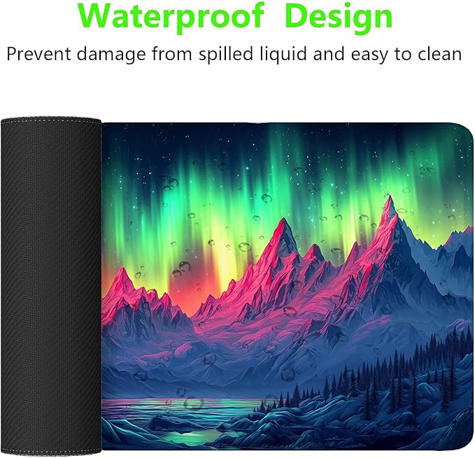 Wolf Desk Mat Colorful Aurora Borealis Mountain Fantasy XL Mouse Pad Large Mousepad Extended Laptop Keyboard Mat Gaming Desk Pad Mouse Mat 31.5"x11.8" Office Computer Keyboard Laptop Home