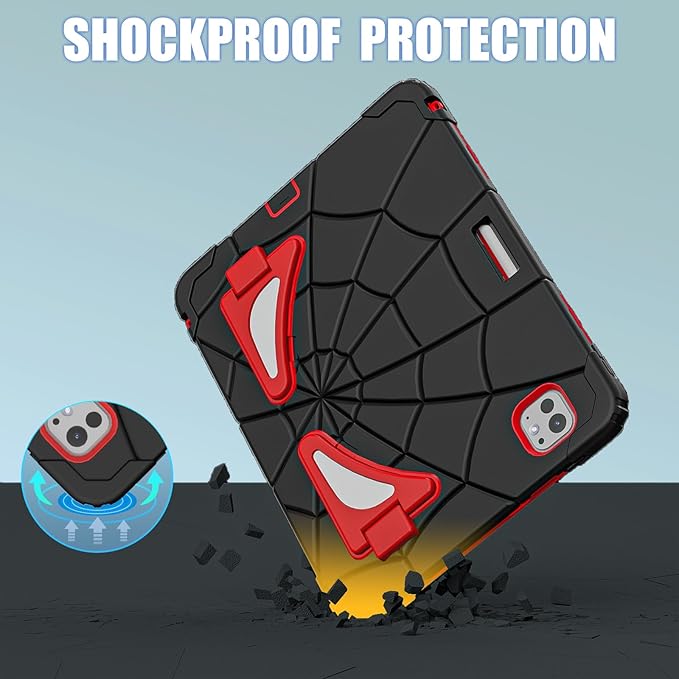 AKABEILA Compatible with Apple iPad Pro 11(2024) 11 inch Tablet Case，Lightweight Shockproof Rugged Protective Cover with Kickstand for Kids Children Boys Babies Black Red