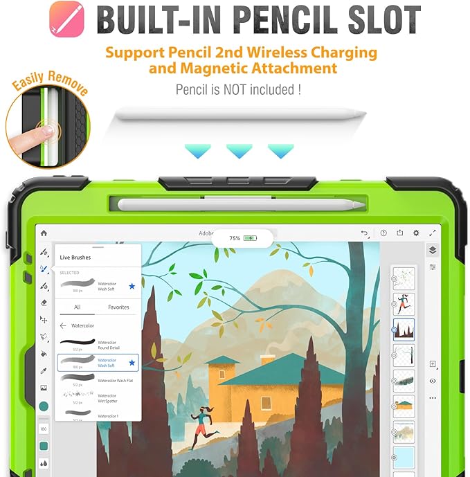 HXCASEAC Case for iPad Pro 12.9 Case (6th 5th 4th 3rd Generation), Shockproof Design | Pencil Holder | Hand Strap | Screen Protector | Heavy Duty Protective iPad 12.9 inch 2022/2021/2020/2018 - Green