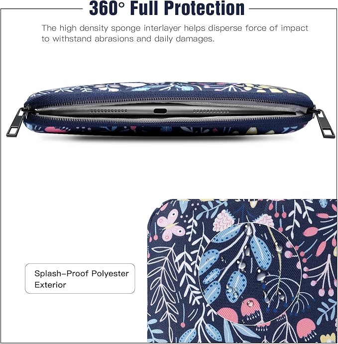 TiMOVO 9-11" Tablet Sleeve Bag for iPad 11-inch A16 2025, iPad 10.9"/10.2"| Air 11 Inch/5th/4th Gen. 10.9", Galaxy Tab A9+/A11Plus 11", Protective Bag Fit Smart Keyboard, Colorful Flower