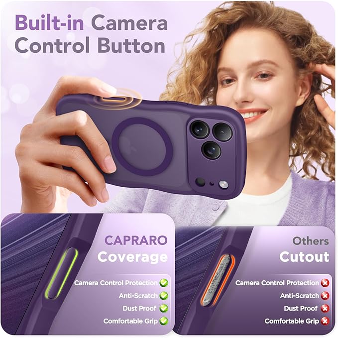 CAPRARO Magnetic for iPhone 17 Pro Max Case for Women Girls, Upgraded [Full Camera Protection] [Compatible with MagSafe] Cute Wave Translucent Matte Phone Case for iPhone 17 Pro Max, Deep Purple
