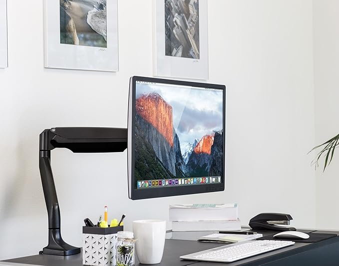 Mount-It! Single Monitor Arm Desk Mount with Gas Spring, Height Adjustable Monitor Stand for 13–32 Inch Screens up to 20 lbs, VESA 75x75 & 100x100, C-Clamp & Grommet, Sit-Stand Desk Compatible