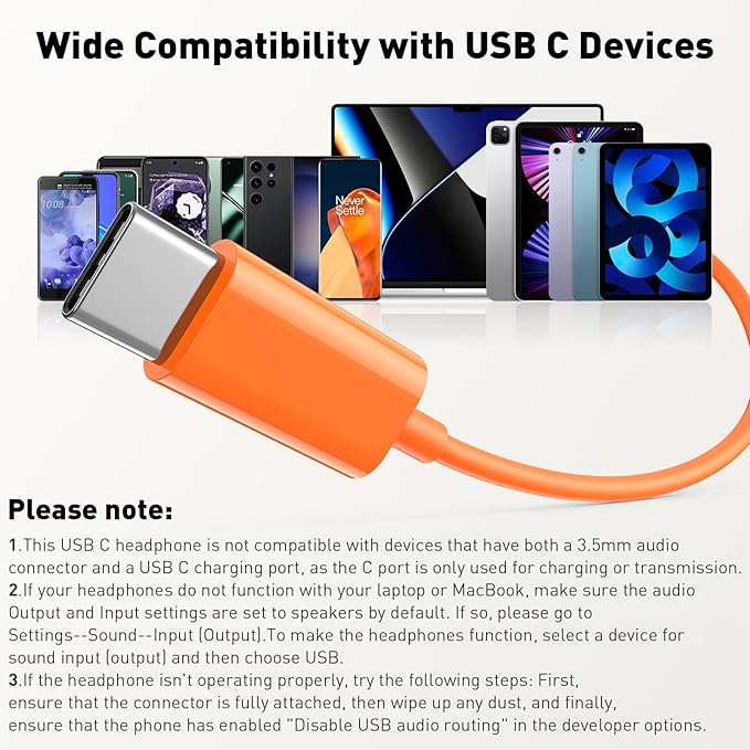 USB C Headphones Wired Type C Earphones for Samsung/Galaxy S26 S25 S24 Plus S23 S22 S21 S20 Ultra Magnetic Corded Earbuds for iPhone 15 Pro Max 16 16e 17 17e Air for Apple/Android Ear Buds Orange