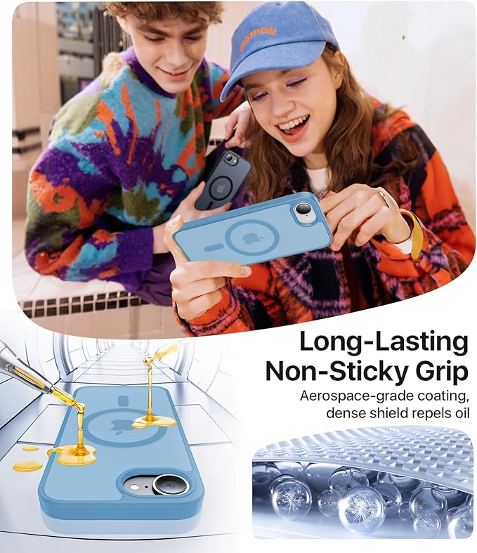 Eastinbox Magnetic Shockproof for iPhone 17e & iPhone 16e Case [Compatible with MagSafe] [Military-Grade Protection] Anti-Yellowing, Matte Protective Phone Case for iPhone 17 e/16 e 6.1", Light Blue