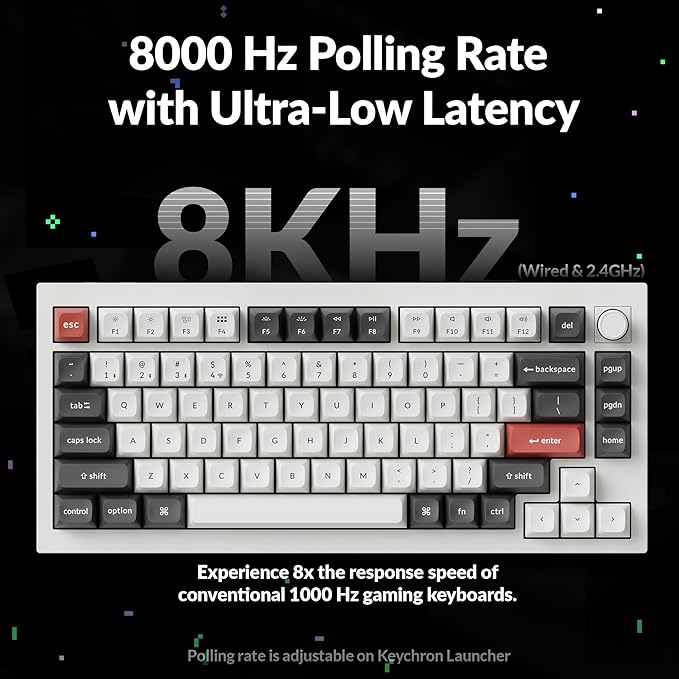 Keychron Q1 Ultra 8K 75% Wireless Mechanical Keyboard, Aluminum Hot-Swappable RGB, Brown Switch, 82 Keys, 600h Battery Life, 2.4GHz/Bluetooth/Wired, ZMK Programmable, Mac Windows Linux – White