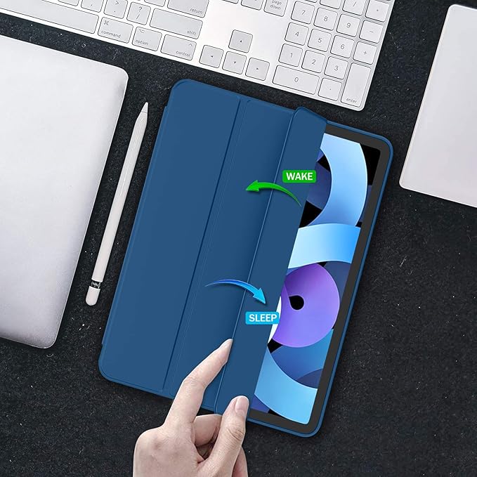 iMieet iPad Air 11 Inch Case M4/M3/M2(2026/2025/2024), iPad Air 5th/4th Generation Case 2022/2020 10.9 Inch with Pencil Holder,Trifold Stand Smart Case with Soft TPU Back(Navy Blue)