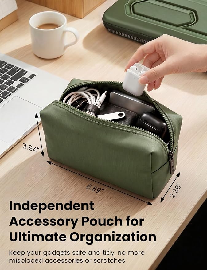 DOMISO Laptop Hard Case 17-17.3 inch Waterproof Shockproof Hard Shell Laptop Sleeve with Handle & Storage Pocket, Compatible with MacBook, HP, Dell, Green