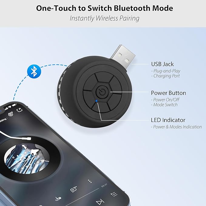 Dual Modes Mini Portable USB Speaker for Computer & Small Bluetooth Speaker for Tablets Smartphone, USB-A Plug-N-Play & Wireless Connection, with 2.6FT Extension Cord, Loud & Crystal Clear Sound