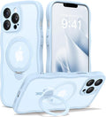 CAPRARO for iPhone 13 Pro Case with 360° Spin Magnetic Stand for Women, [Compatible with MagSafe] [Full Camera Protection] Cute Wave Translucent Matte Case for iPhone 13 Pro, Light Blue