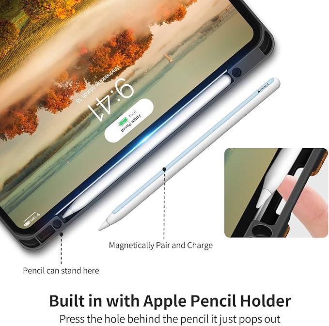 H HOLIMET Case for iPad Pro 12.9 2022 6th/5th/4th/3rd Generation with Pencil Holder Pocket Folio Stand Cover Soft TPU Back Shockproof, Auto Sleep/Wake,Vegan Leather