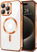 Hython Magnetic Clear for iPhone 15 Pro Case with Camera Lens Protector [Compatible with MagSafe] Luxury Plating Edge Slim Soft TPU Cover Protective Phone Case for iPhone 15 Pro 6.1", Orange