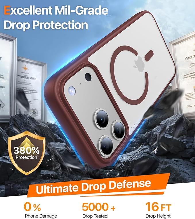 Magnetic for iPhone 17 Pro Max Case,[Anti-Slip][Compatible with MagSafe][Military Grade Drop Protection] Shockproof Protective Translucent Phone Case for iPhone 17 Pro Max Case,Wine Red