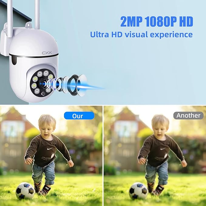CKK 1080P Security Camera Outdoor Corded Power, 3 Pcs 2MP PTZ WiFi Home Camera (2.4G/5G Dual-Band), 360° Pan/Tilt, Color Night Vision, Motion Alerts, 2-Way Audio, Compatible with Alexa
