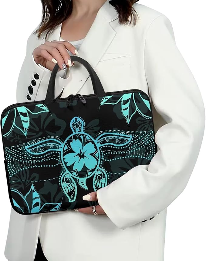 Polynesian Tribal Laptop Sleeve Case 15 Inch Laptop Cover Protective Case Portable Computer Carrying Bag Compatible with 10-17 Inch Shockproof Padded Laptop Case, Black & Green