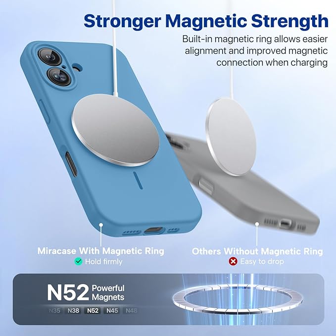 Miracase Compatible with iPhone 16 Case, [Soft Anti-Scratch Microfiber Lining], Compatible with MagSafe, Liquid Silicone Case Shockproof Drop Protection Phone Case for 16,Capri Blue