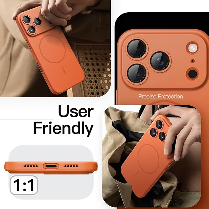 JETech Magnetic Slim Case for iPhone 17 Pro 6.3-Inch, Compatible with MagSafe, Ultra-Thin Lightweight Minimalist Phone Cover with Matte Finish and Full Camera Lens Protection (Orange)