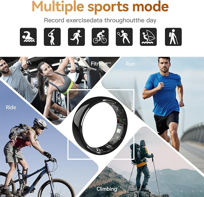 Ceramics Smart Ring, Health Fitness Tracker for Women Men with Heart Rate Monitor, Sleep Tracking, BP SpO2, Activity Tracker, Friend Care Scratch Resistant Free App Subscription (Black, 10)