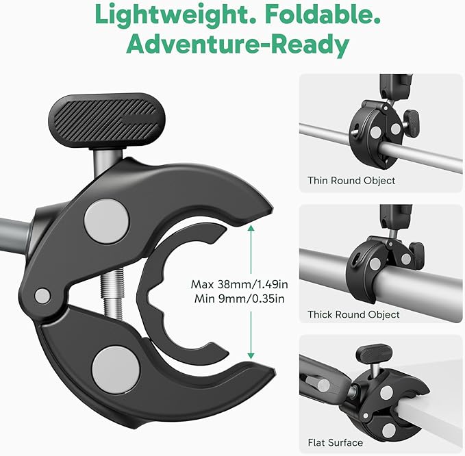 AKASO Motorcycle Handlebar Clamp Mount Mountain Bike Pole Mount for GoPro 13 12 11 10 9, EK7000/EK7000 Pro, Brave 4/4 Pro, Brave 7/7 LE, V50 X, V50 Elite Action Cameras