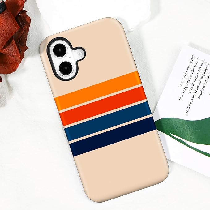 Magnetic for iPhone 17 Case Cute Stripes Phone Case, Shockproof Slim TPU and Hard PC Protective Phone Cover Compatible with MagSafe Designed for Women Girls,Retro