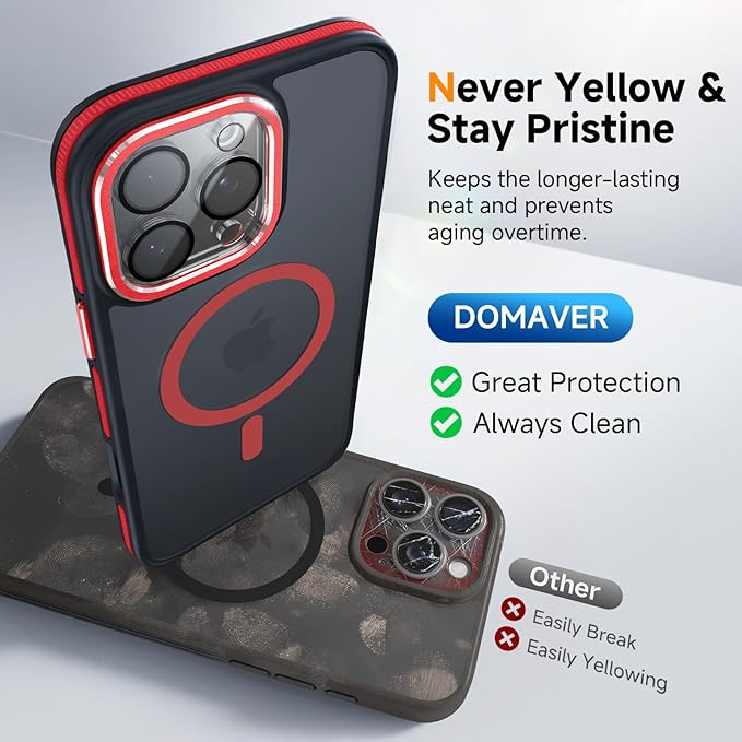 Magnetic 3 in 1 for iPhone 16 Pro Case, [Omni-Directional Protection] with 1x Screen Protector + 1x Camera Cover, [Seamless Work with Magsafe] Shockproof Slim Thin Matte Case for iPhone 16 Pro Red
