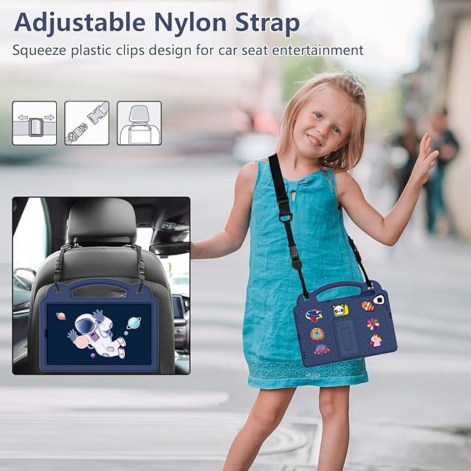 AKABEILA Compatible with Huawei MediaPad T5 10.1/Lenovo Tab M10/Lenovo Tab P10 Tablet Case, Kids Lightweight Shockproof Protective Case with Shoulder Strap & Stand Handle - Navy Blue