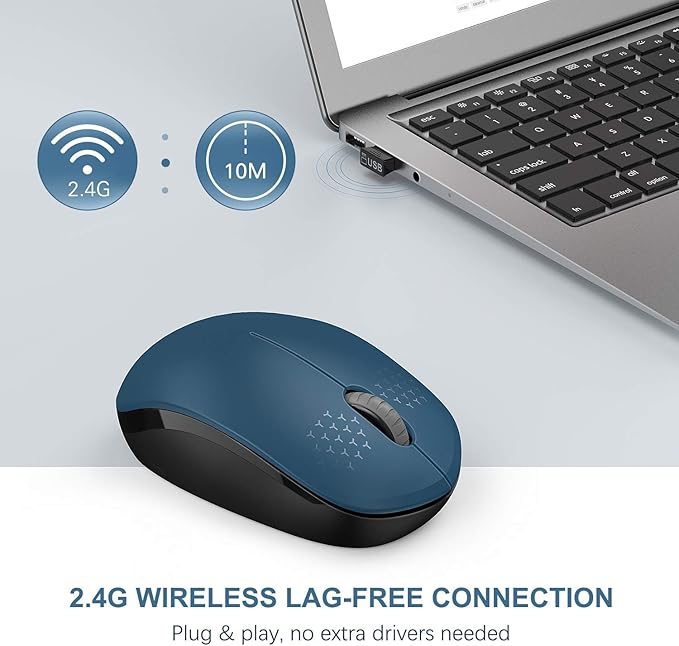 seenda Wireless Mouse, 2.4G Noiseless Mouse with USB Receiver Portable Computer Mice for PC, Tablet, Laptop, Notebook - Blue & Black