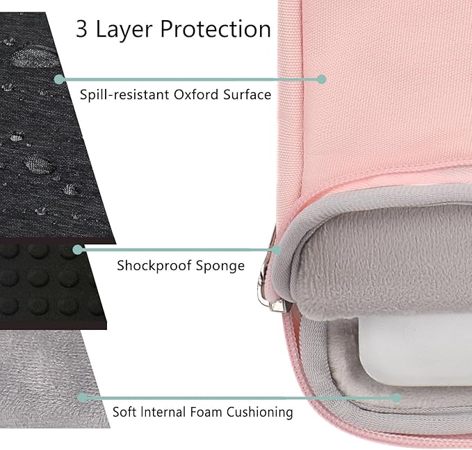 Voova Laptop Sleeve Carrying Case 15.6 16 Inch,Slim Computer Cover Bag Compatible with MacBook Pro 15/16, Dell xps 15,15-16 Inch HP Dell Asus Acer Laptop, Sakura Pink