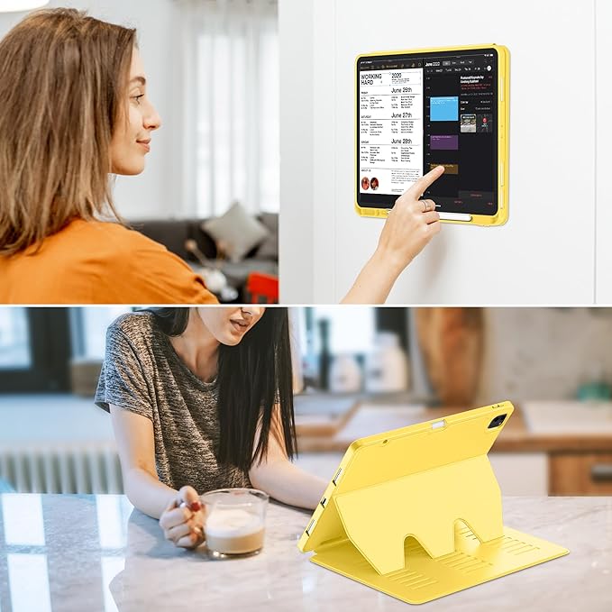 VIKESI Case for iPad Pro 12.9 6th / 5th / 4th / 3rd Generation Case 2022/2021/2020/2018,Multiple Angles Magnetic Stand Cover,Shockproof Soft Back,Pencil Holder,and Auto Sleep/Wake,Yellow