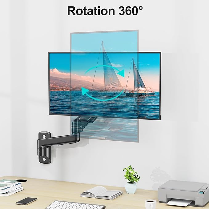 Monitor Wall Mount Fits 17-32 Inch Flat/Curved Computer Screens, Single Arm Holds up to 19.8lbs, Height Adjustable Gas Spring Wall Monitor Stand Tilt, VESA Mount 75x75/100x100