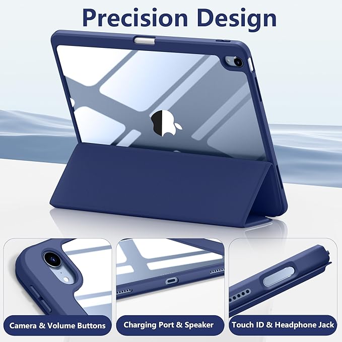Wenlaty for iPad Air 13 Inch Case M4/M3/M2 (2026/2025/2024) with Pencil Holder, Slim Trifold Stand Protective Cover for iPad Air 13 Case with Clear Transparent Back, Auto Wake/Sleep -Sea Blue