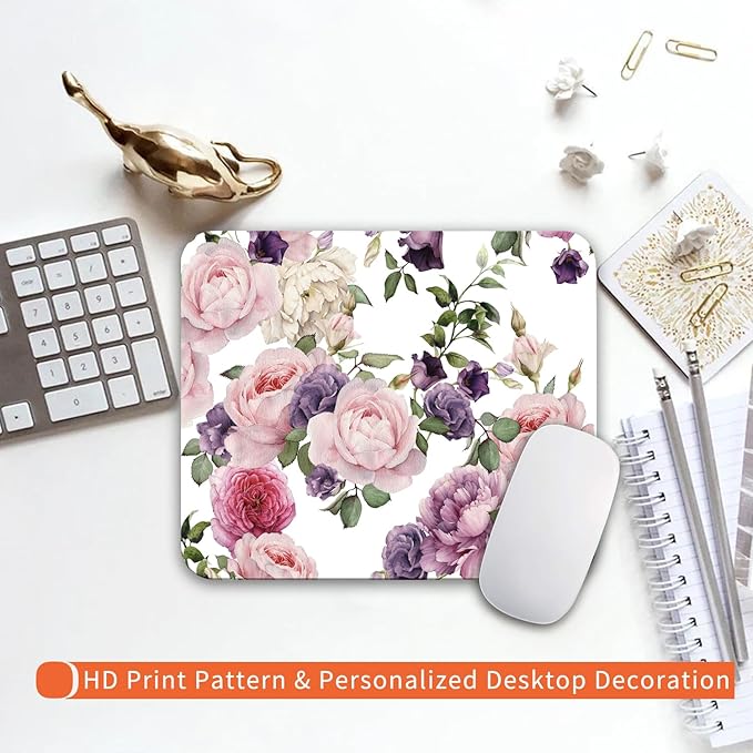 Square Mouse Pad Floral Roses,Personalized Premium-Textured Custom Mouse Mat Design,Washable Mousepad Cloth,Non-Slip Rubber Base Computer Mouse Pads for Wireless Mouse
